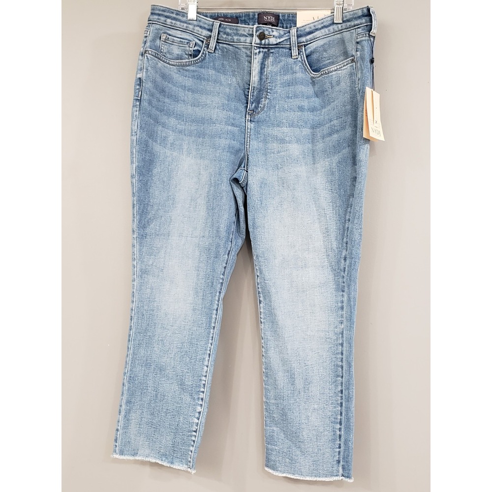 NEW NYDJ Sheri Ankle Fray Hem Blue Valle 16 PETITE Jeans Medium Wash 25" Inseam